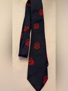 1960s Bronzini Cain Sloan Co Navy Silk Tie Embroidered Cancer Crab Zodiac Signs
